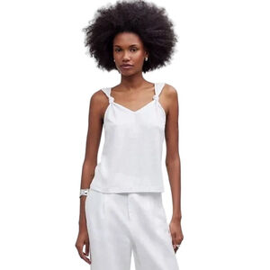 Madewell Knotted-Strap Tank Top | White Linen Blend | XXS | NWT